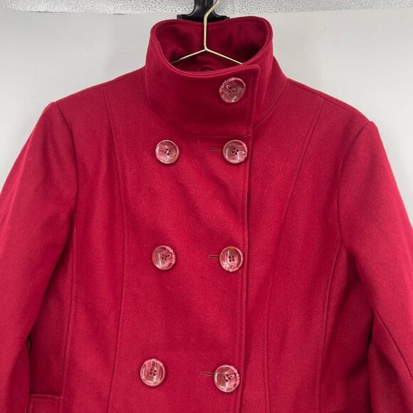 Steve Madden Red Wool Blend Double-Breasted Peacoat Jacket Women’s Size L - Picture 2 of 14